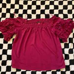 Ruffled Off-Shoulder Top in Magenta